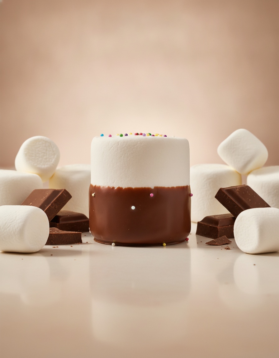 Jumbo marshmallows hand-dipped in chocolate with drizzle and sprinkles